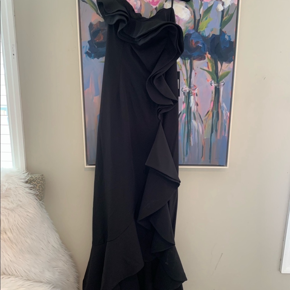 Black strapless ruffle gown